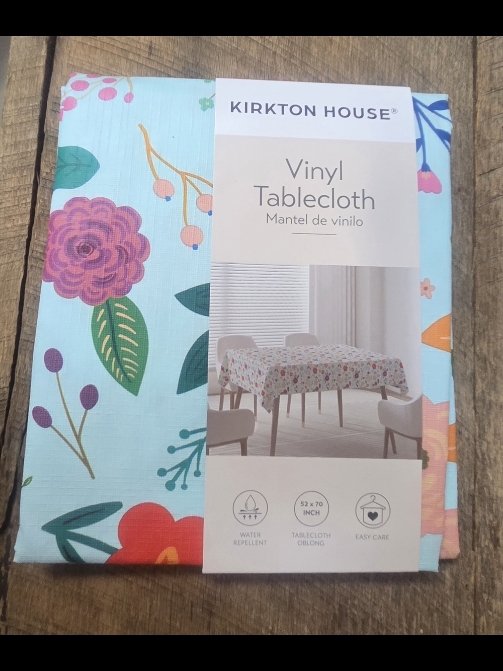 NWT Kirkton House Vinyl 52x70 Oblong Tablecloth - Blue Floral ~ BIN PP